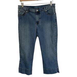 Lena Jeans Women's Sz 14 (32x22.5) Embellished Cropped Capri Jeans